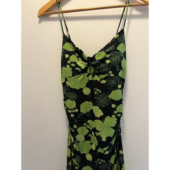 Venus Flamenco Style Summer Dress Asymmetrical Hem Green Black Floral Medium JL - Picture 2 of 8